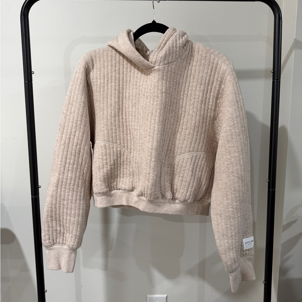 Aerie Beige Quilted Hoodie